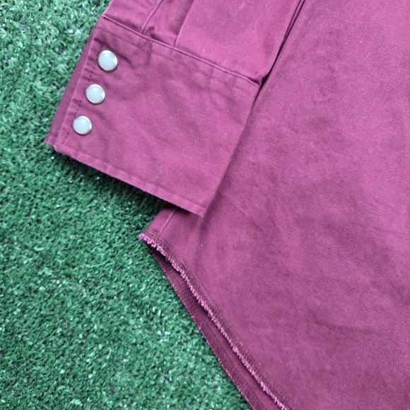 Wrangler Western Snap Shirt Mens L Burgundy Maroon Long Sleeve Cotton MS707RO - Picture 5 of 7